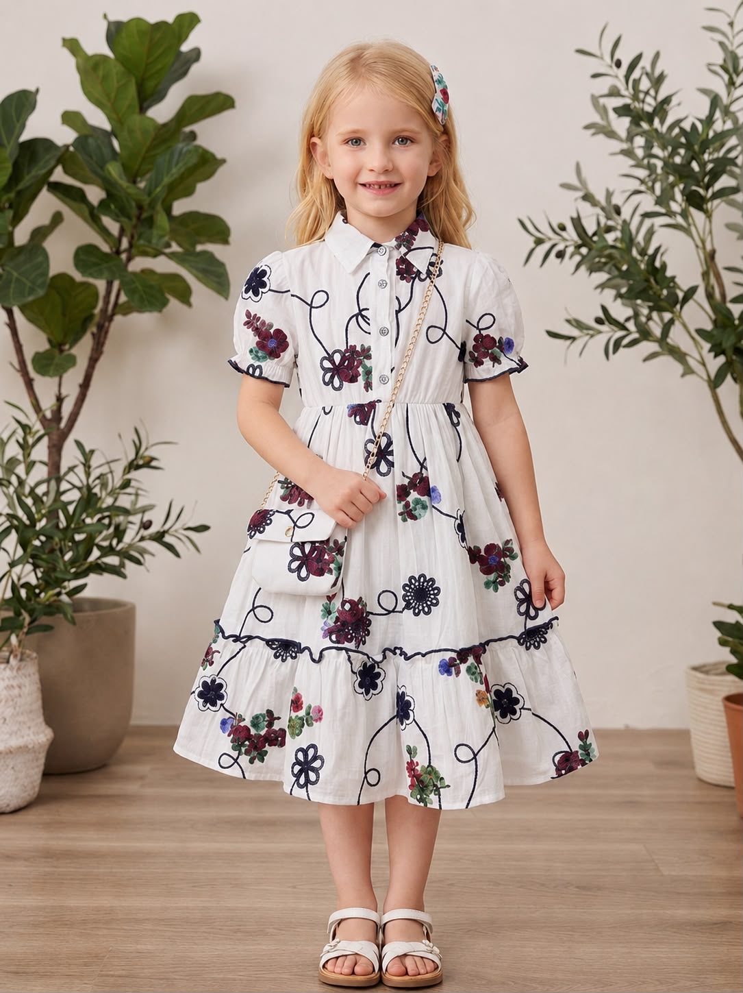 Robe fille fleurie blanche