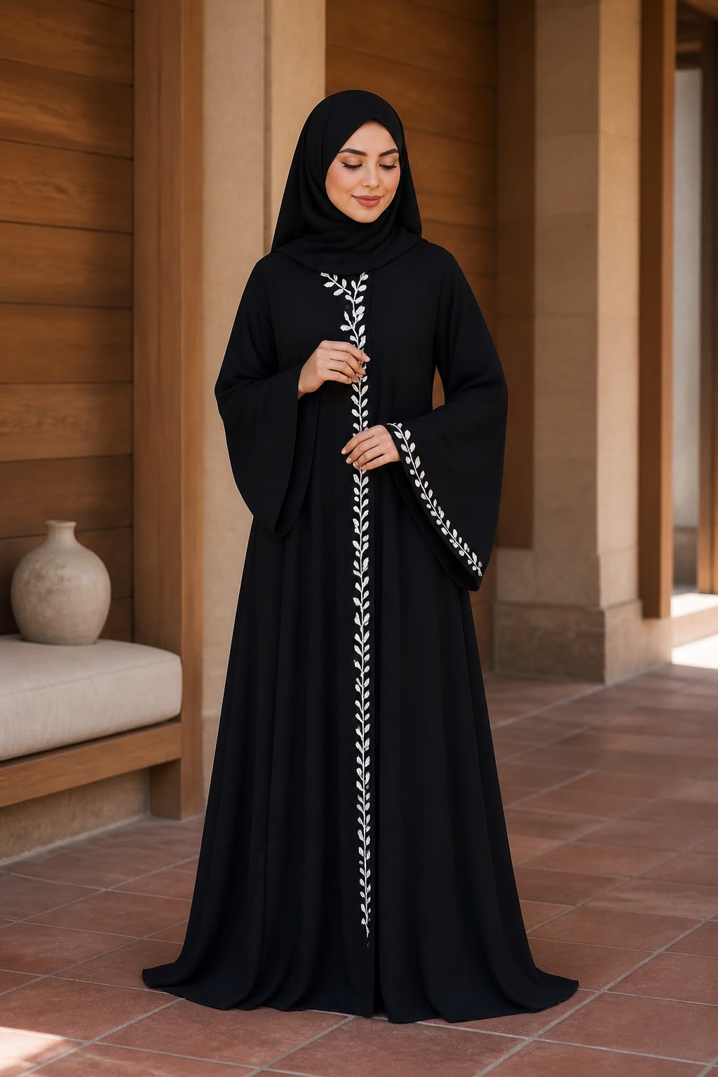 Abaya noire broderie argentée