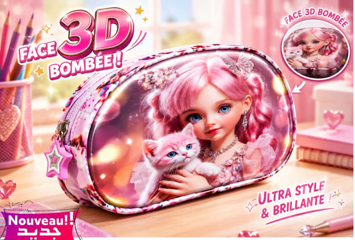 Trousse 3D poupée rose
