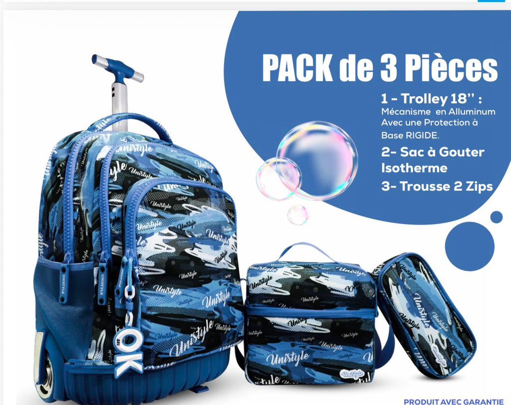 Pack scolaire 3 pièces bleu