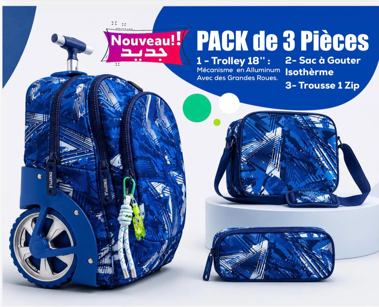 Pack trolley 3 pièces bleu