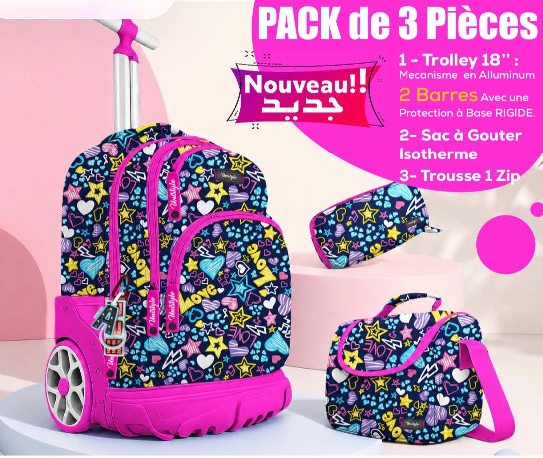 Pack scolaire 3 pièces rose